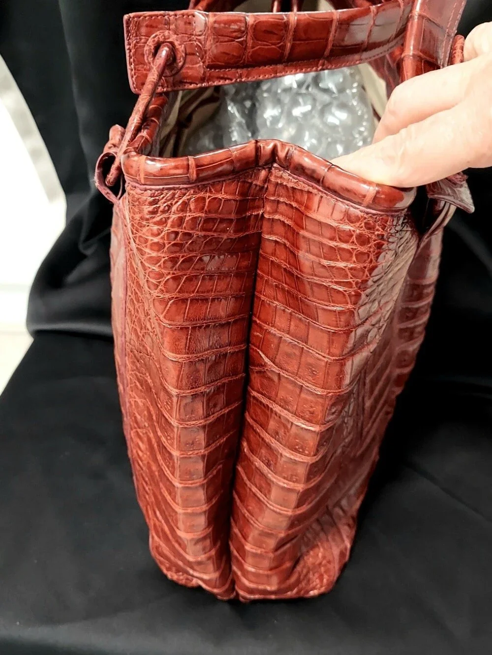 Nancy Gonzalez Genuine Crocodile Bag, Satchel Double Handle,  Burgundy